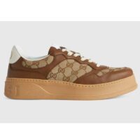 Gucci GG Unisex Gucci Jive Sneaker Beige and Ebony Orignal GG Canvas Brown Leather