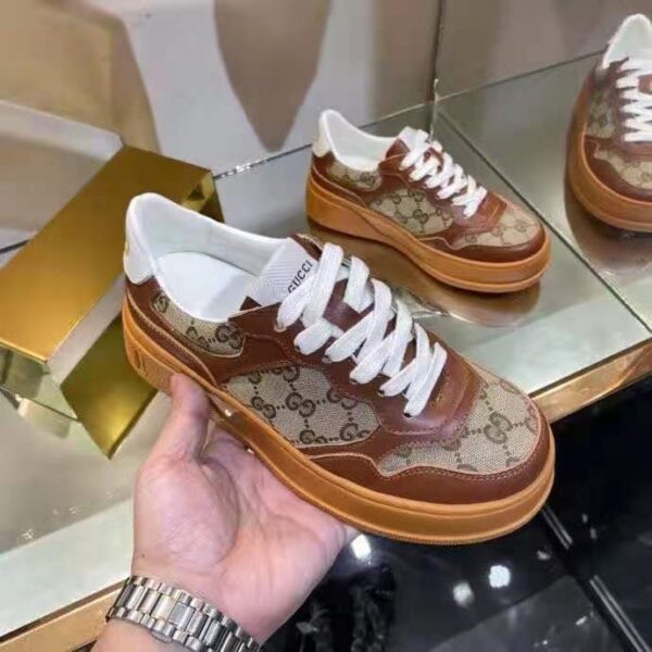 Gucci GG Unisex Gucci Jive Sneaker Beige and Ebony Orignal GG Canvas Brown Leather (10)