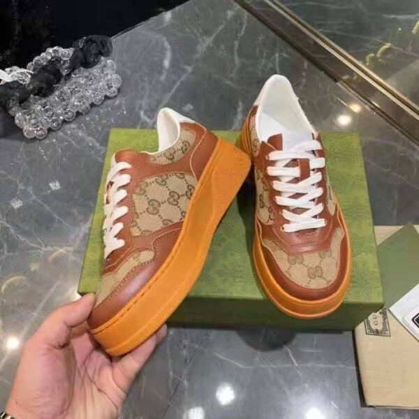 Gucci GG Unisex Gucci Jive Sneaker Beige and Ebony Orignal GG Canvas Brown Leather (9)
