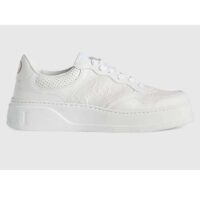 Gucci GG Unisex Gucci Jive Sneaker White GG Embossed Leather Smooth Leather