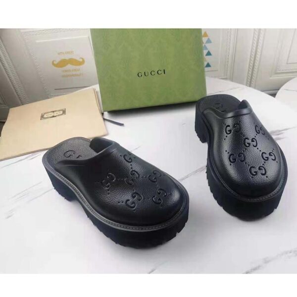Gucci GG Unisex Slip On Sandal Black Double G Rubber Outsole (4)