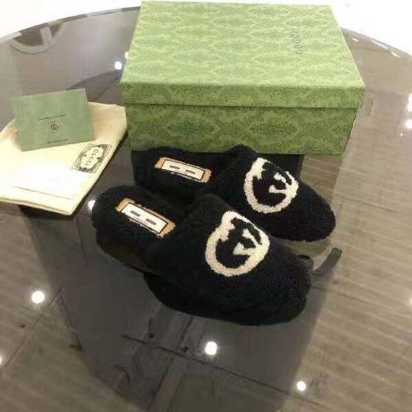 Gucci GG Unisex Slipper with Interlocking G Light Black Interlocking G Merino Wool (6)