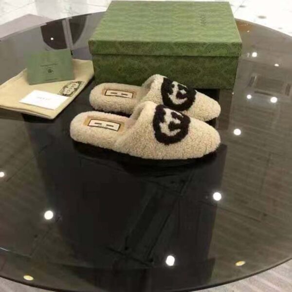 Gucci GG Unisex Slipper with Interlocking G Light Brown Interlocking G Merino Wool (7)