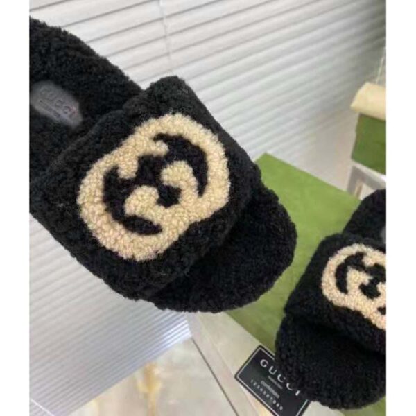 Gucci GG Women’s Slide Sandal with Interlocking G Black Interlocking G Merino Wool (11)