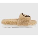 Gucci GG Women's Slide Sandal with Interlocking G Light Brown Interlocking G Merino Wool