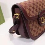 Gucci Unisex Gucci Horsebit 1955 Small Bag Beige and Burgundy Original GG Canvas – Image 10