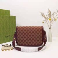 Gucci Unisex Gucci Horsebit 1955 Small Bag Beige and Burgundy Original GG Canvas