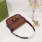 Gucci Unisex Gucci Horsebit 1955 Small Bag Beige and Burgundy Original GG Canvas – Image 4