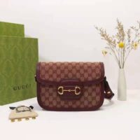 Gucci Unisex Gucci Horsebit 1955 Small Bag Beige and Burgundy Original GG Canvas