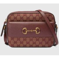 Gucci Unisex Horsebit 1955 Small Bag Beige and Burgundy Original GG Canvas