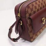 Gucci Unisex Horsebit 1955 Small Bag Beige and Burgundy Original GG Canvas - Imagen 10
