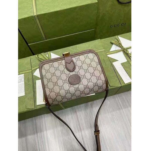 Gucci Unisex Mini Shoulder Bag with Interlocking G Beige Ebony GG Supreme Canvas (1)