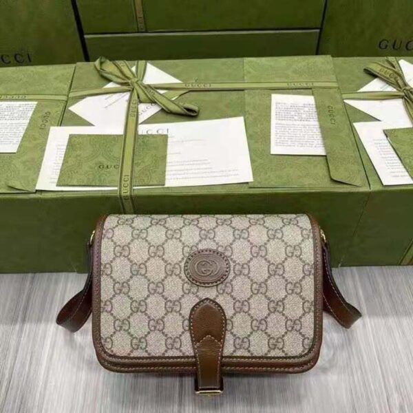 Gucci Unisex Mini Shoulder Bag with Interlocking G Beige Ebony GG Supreme Canvas (3)