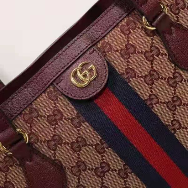 Gucci Unisex Ophidia Medium Tote with Web Beige and Burgundy Original GG Canvas (1)