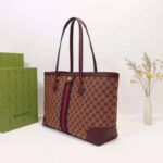 Gucci Unisex Ophidia Medium Tote with Web Beige and Burgundy Original GG Canvas - Image 4
