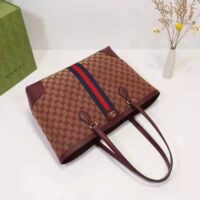 Gucci Unisex Ophidia Medium Tote with Web Beige and Burgundy Original GG Canvas