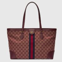 Gucci Unisex Ophidia Medium Tote with Web Beige and Burgundy Original GG Canvas