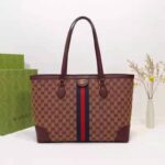 Gucci Unisex Ophidia Medium Tote with Web Beige and Burgundy Original GG Canvas - Image 2