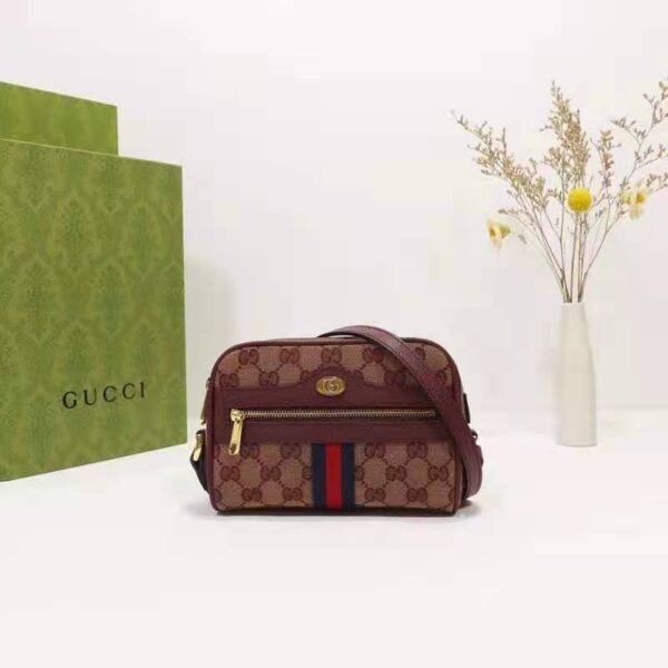 Gucci Unisex Ophidia Mini Bag with Web Beige and Burgundy Original GG Canvas (2)