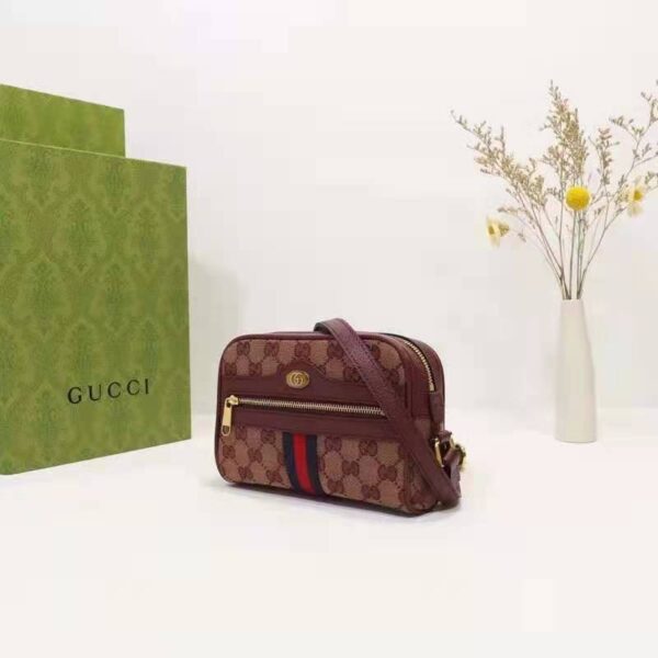 Gucci Unisex Ophidia Mini Bag with Web Beige and Burgundy Original GG Canvas (3)