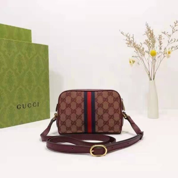 Gucci Unisex Ophidia Mini Bag with Web Beige and Burgundy Original GG Canvas (4)