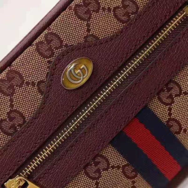 Gucci Unisex Ophidia Mini Bag with Web Beige and Burgundy Original GG Canvas (5)