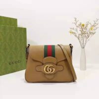 Gucci Unisex Small Messenger Bag with Double G Beige Leather Antique Gold-Toned Hardware