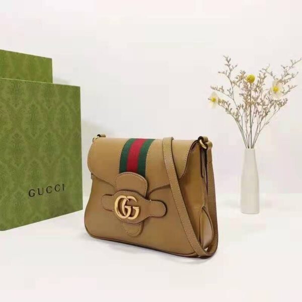 Gucci Unisex Small Messenger Bag with Double G Beige Leather Antique Gold-Toned Hardware (4)