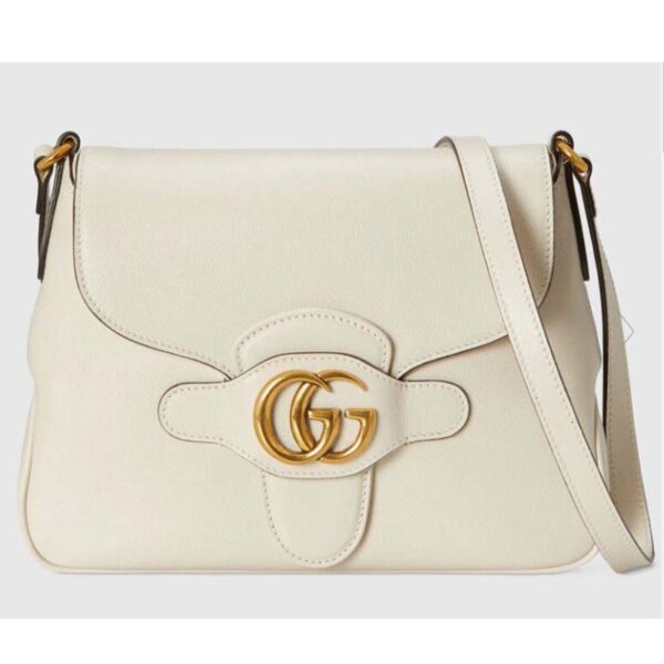 Gucci Unisex Small Messenger Bag with Double G White Leather Antique Gold-Toned Hardware