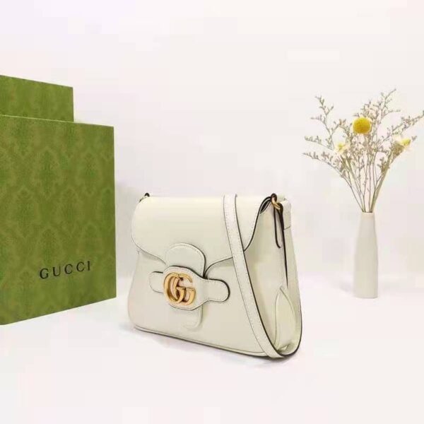 Gucci Unisex Small Messenger Bag with Double G White Leather Antique Gold-Toned Hardware (4)