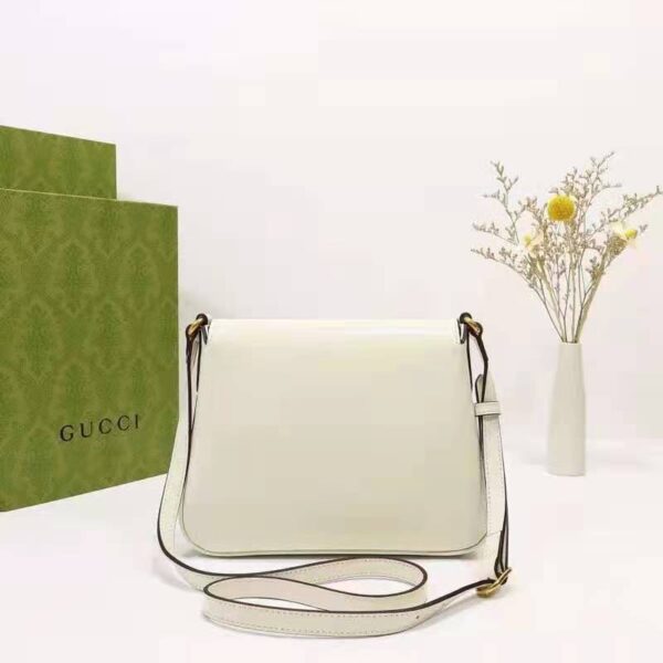 Gucci Unisex Small Messenger Bag with Double G White Leather Antique Gold-Toned Hardware (5)