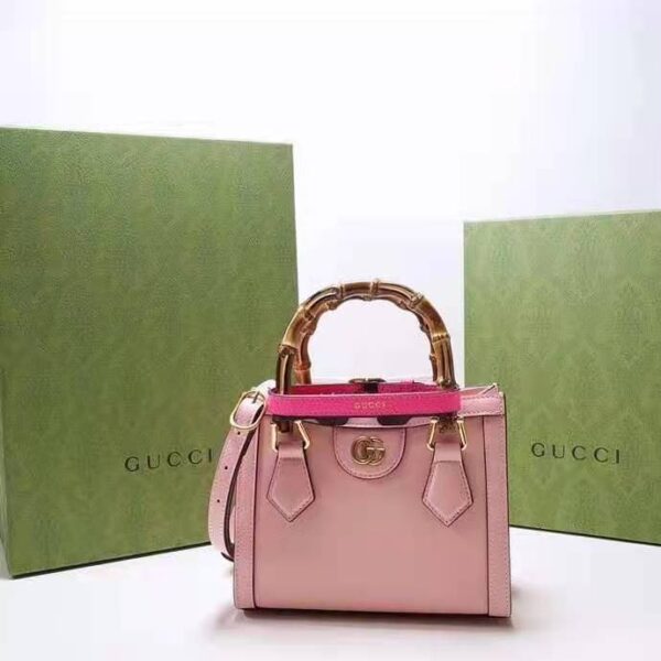Gucci Women Gucci Diana Mini Tote Bag Pastel Pink Leather Double G (3)