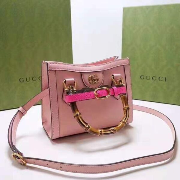 Gucci Women Gucci Diana Mini Tote Bag Pastel Pink Leather Double G (4)