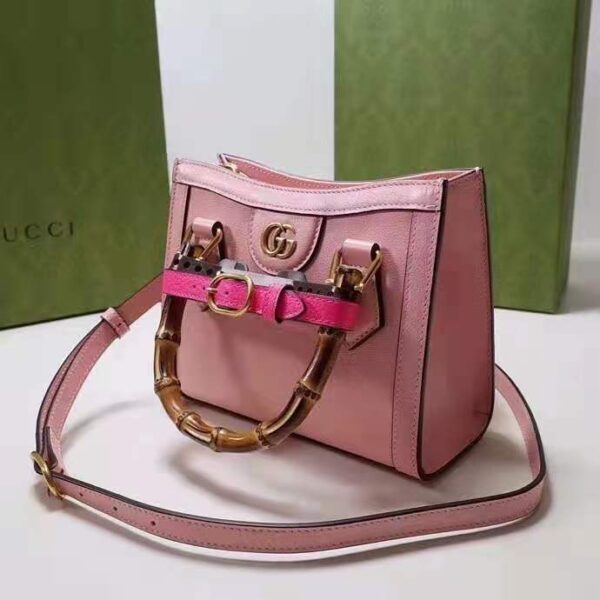 Gucci Women Gucci Diana Mini Tote Bag Pastel Pink Leather Double G (5)
