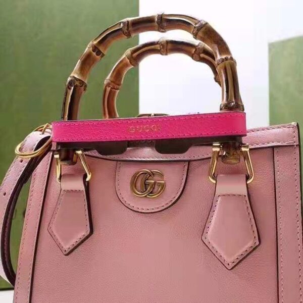 Gucci Women Gucci Diana Mini Tote Bag Pastel Pink Leather Double G (7)