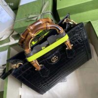 Gucci Women Gucci Diana Small Crocodile Tote Bag Double G Black Crocodile