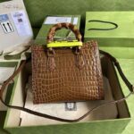 Gucci Women Gucci Diana Small Crocodile Tote Bag Double G Brown Crocodile - Image 2