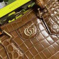 Gucci Women Gucci Diana Small Crocodile Tote Bag Double G Brown Crocodile