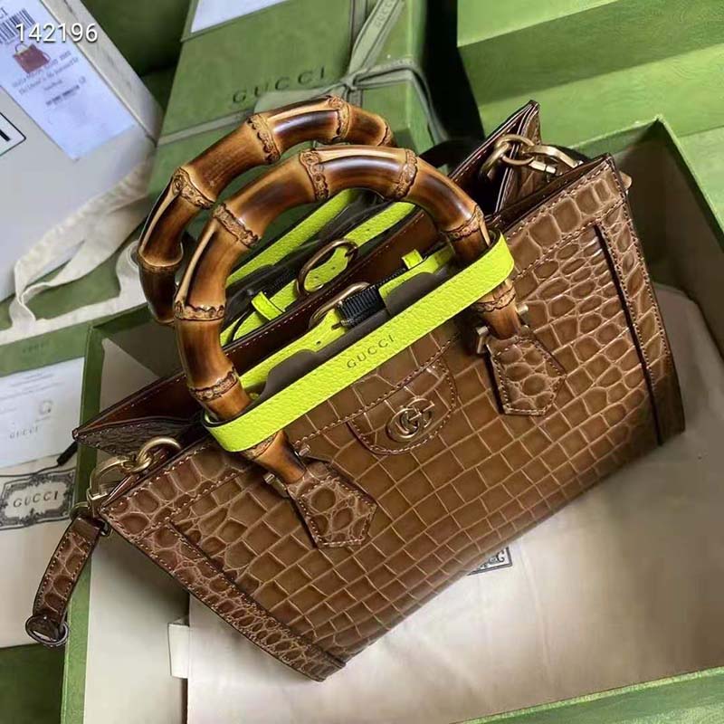 Gucci Diana mini crocodile tote bag in green crocodile