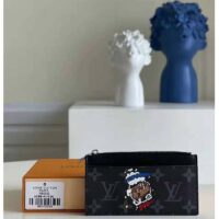 Louis Vuitton LV Unisex Coin Card Holder Monogram Eclipse Coated Canvas Blue Cowhide Leather