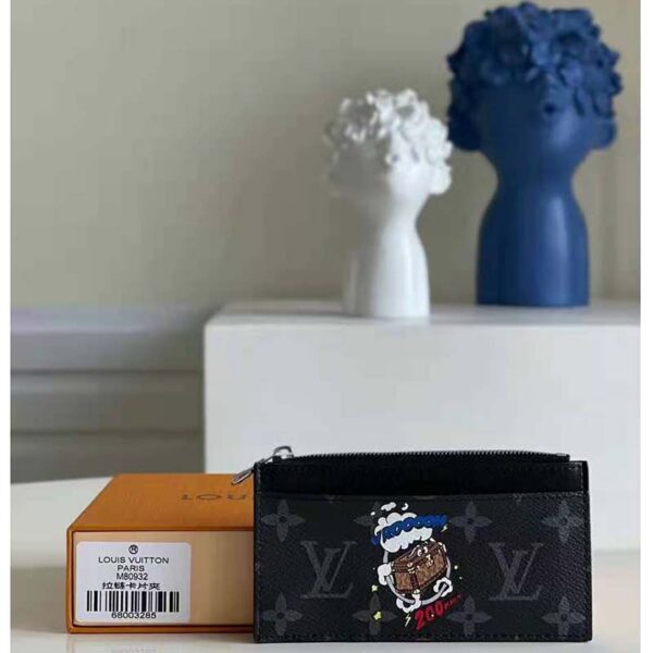 Louis Vuitton LV Unisex Coin Card Holder Monogram Eclipse Coated Canvas Blue Cowhide Leather (3)