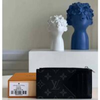 Louis Vuitton LV Unisex Coin Card Holder Monogram Eclipse Coated Canvas Blue Cowhide Leather