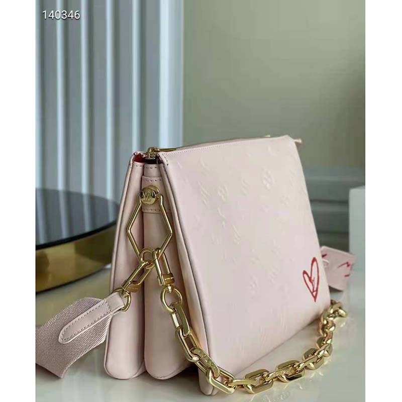 Louis Vuitton Dragée Light Pink Monogram Embossed Puffy Lambskin Sac Coeur Gold Hardware, 2021 (Like New), Womens Handbag