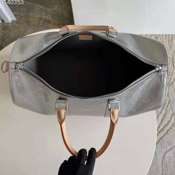 Louis Vuitton LV Unisex Keepall Bandoulière 50 Bag Monogram Mirror Coated Canvas Natural Cowhide (8)