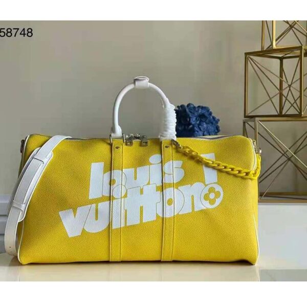 Louis Vuitton LV Unisex Keepall Bandoulière 55 bag Acetate Chain Yellow Grained Cowhide Leather (2)