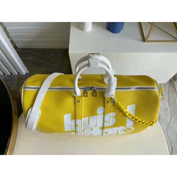 Louis Vuitton LV Unisex Keepall Bandoulière 55 bag Acetate Chain Yellow Grained Cowhide Leather (5)