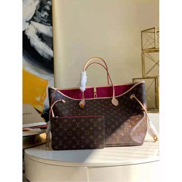 Louis Vuitton LV Unisex Neverfull GM Tote Pivoine Pink Monogram Coated Canvas Cowhide Leather (4)