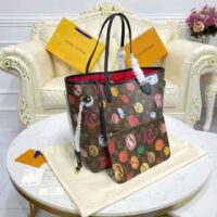 Louis Vuitton LV Unisex Neverfull MM Tote Monogram Cameo Printed Canvas Cowhide Leather