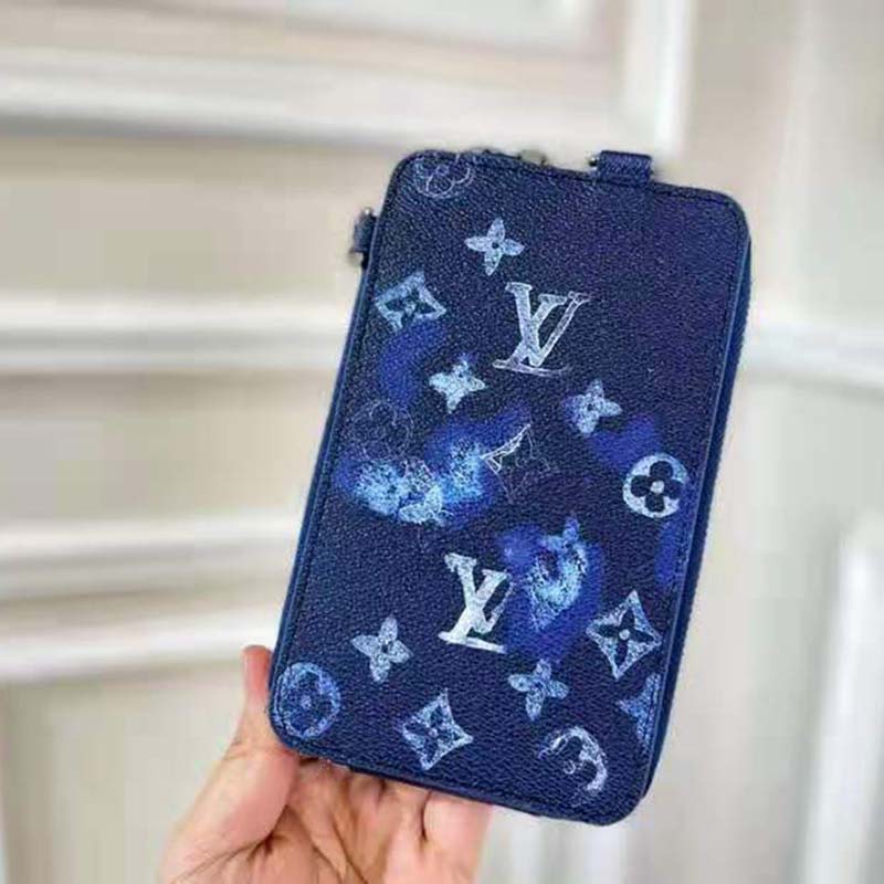 LOUIS VUITTON Monogram Ink Watercolor Phone Pouch Blue 1290684