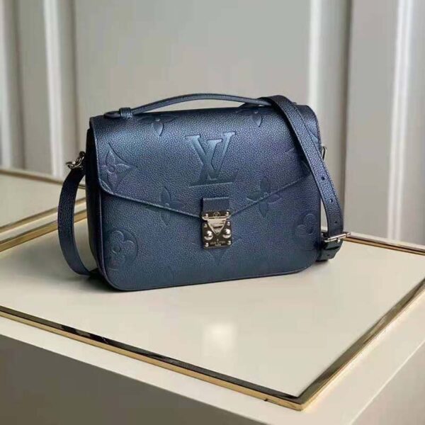Louis Vuitton LV Unisex Pochette Metis Bag Navy Nacre Embossed Grained Cowhide Leather (4)